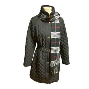 Black, white, and red wool scarf